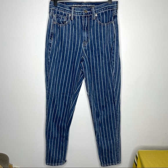 American Eagle Mom Pinstripe High Rise Jeans 2 - Picture 2 of 9
